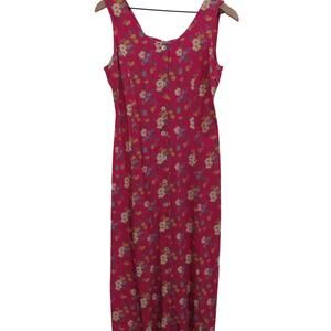 Koret Small Pink Yellow Floral Midi Dress Button Front